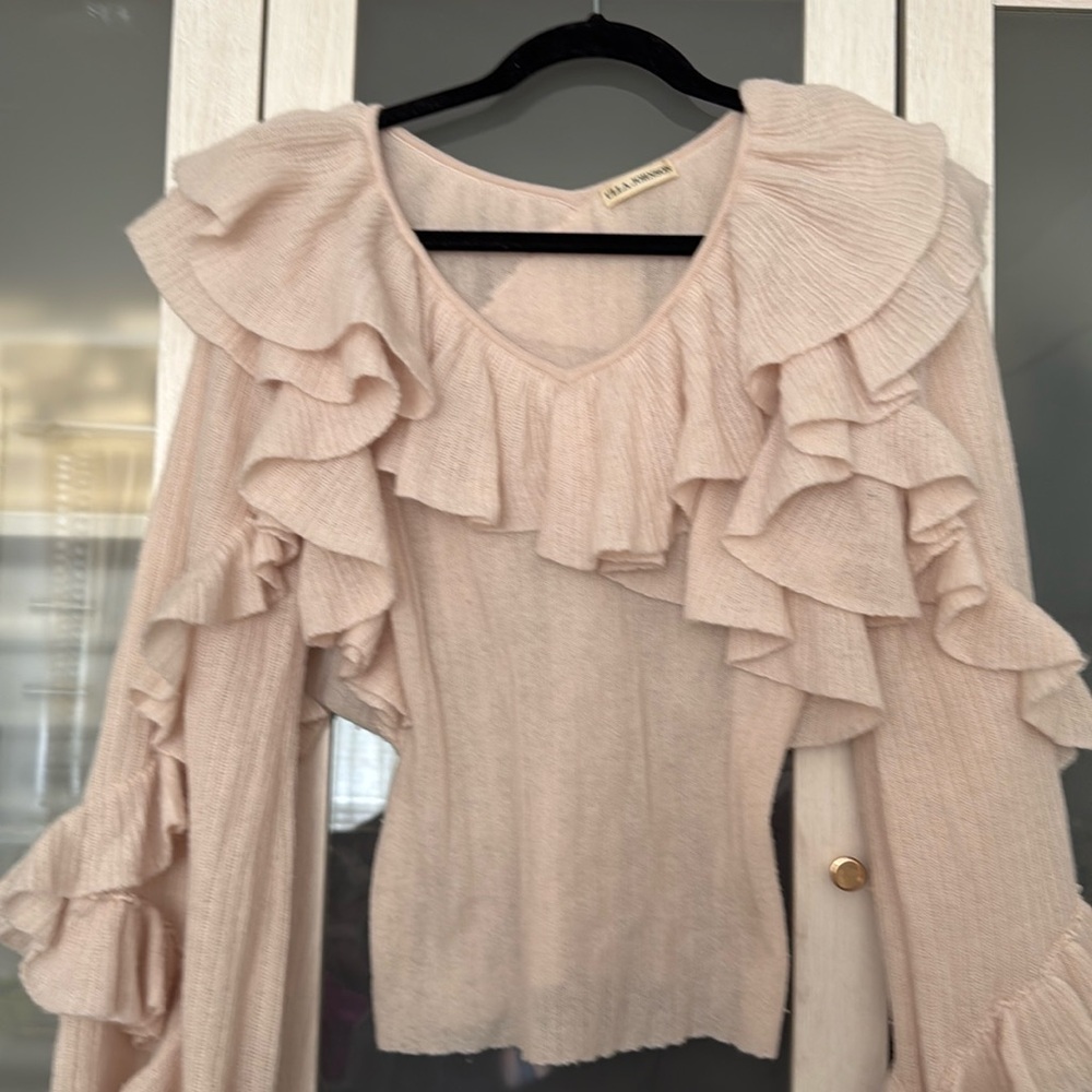 Ulla Johnson Blush Pink Ruffle Knit Sweater